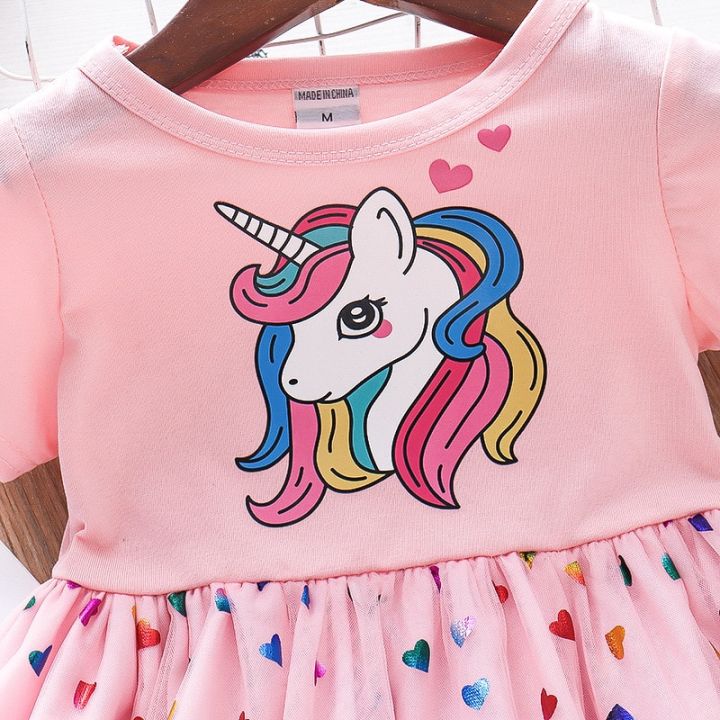2023%20New%20Summer%20Girls%20Dress%20Cotton%20Cartoon%20Unicorn%20Splicing%20Mesh%20Party%20Princess%20Dresses%20For%202-6%20Years%20Girls%20Birthday%20Clothes%20-%20Image%206