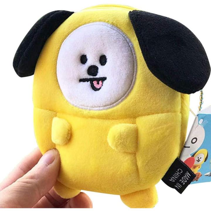 KPOP BTS BT21 Mini Zip Wallet Cartoon Plush Doll Coin Purse Bag Key Bag Pendant