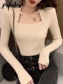 Women Sweater Pullover Long Sleeve Top Square Collar Casual Fashion Women Jumper Knitwear Sweater Tops Dropshipping.