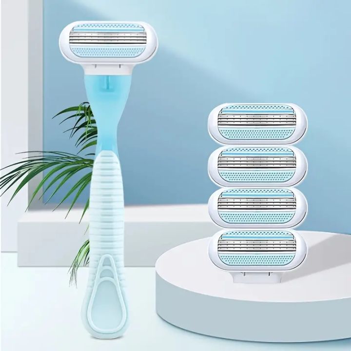 4-Layers Manual Razor For Women, Reusable Blades, Shaving Set. Replacable Blades,Women Shaver With Lube Strip, Classic Razor
