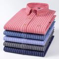 Fashion Men's Long Sleeve Casual 100% Cotton Striped Oxford Shirt with Embroidered Chest Pocket Standard-fit Button-down Shirts.