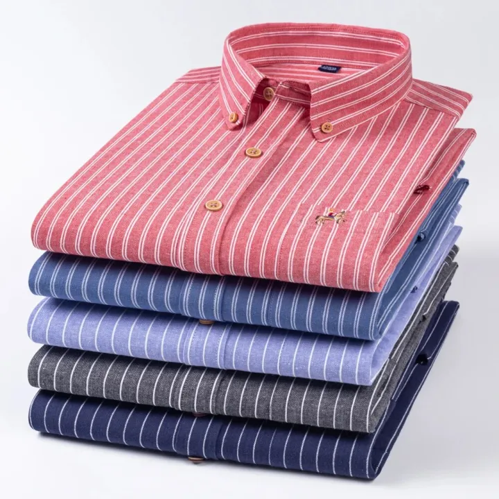 Fashion%20Men's%20Long%20Sleeve%20Casual%20100%25%20Cotton%20Striped%20Oxford%20Shirt%20with%20Embroidered%20Chest%20Pocket%20Standard-fit%20Button-down%20Shirts%20-%20Image%203