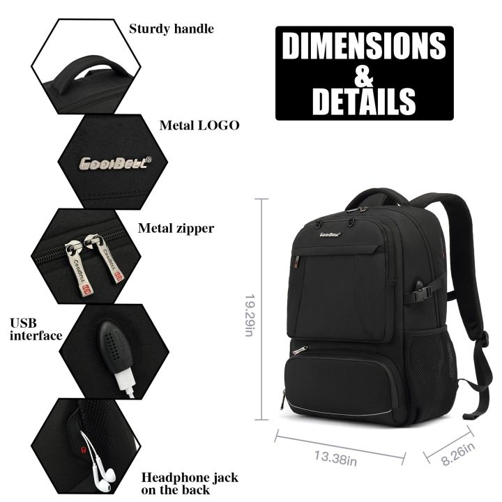CoolBELL%20Lunch%20Backpack%2015.6/17.3%20Inches%20Laptop%20Backpack%20with%20Insulated%20Compartment%20/%20USB%20Port%20For%20Hiking%20Work%20Travel%20Men%20Women%20-%20Image%203