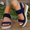 Stretch Fabric Knitted Wedge Sandals Women Back Elastic Band Platform Sandles Woman Super Size Summer Thick Sole Beach Sandalias.