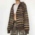 Women Zip Up Drawstring Hoodie Casual Striped Long Sleeve Sweatshirt Jacket Autumn Streetwear. 