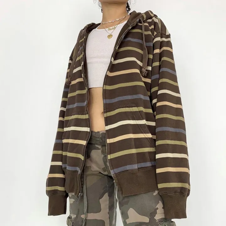 Women%20Zip%20Up%20Drawstring%20Hoodie%20Casual%20Striped%20Long%20Sleeve%20Sweatshirt%20Jacket%20Autumn%20Streetwear%20-%20Image%204