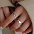 Silver Color Hollowed Heart Shape Open Ring Set. 