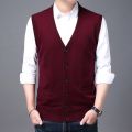 Men Fashion Brand V Neck Knit Korean Vest Outwear Cardigan Men Sleeveless Button Wool Blended High Quality Casual Mens Clothes.