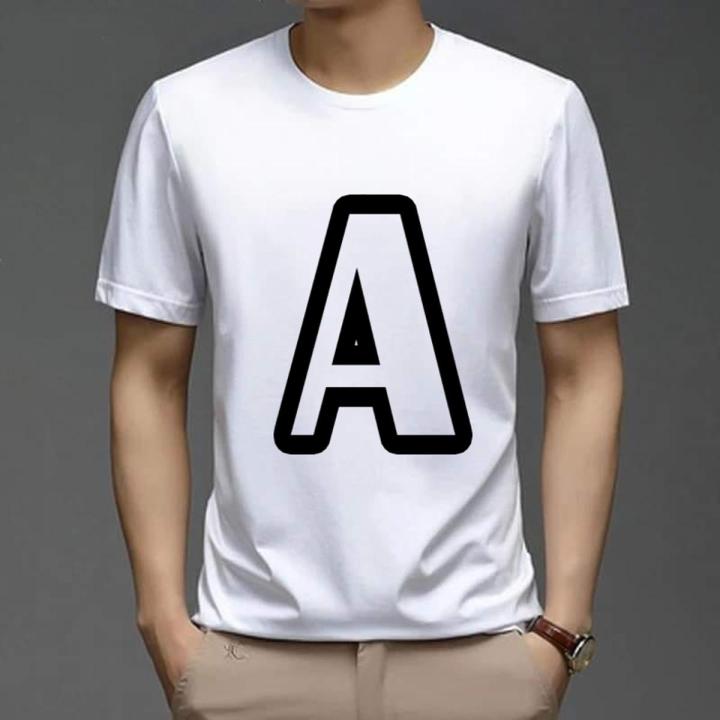 Alphabet Letters Border A To Z White Color T-Shirt For Men'S - T Shirt - T Shirt
