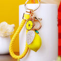 Creative Cute with Diamonds Fruit Small Lemon Car Key Ring Women's Bag Pendant Metal Key Chain Ring Cartoon Gift. 