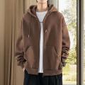 Male Clothes Black Solid Sweatshirt For Men Full Zip Up Hooded Hoodies Winter Young On Sale Offers High Quality Korean Style. 
