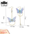 Sweet Women Butterfly Gauze Circle Faux Pearl CZ Long Dangle Asymmetric Earrings. 