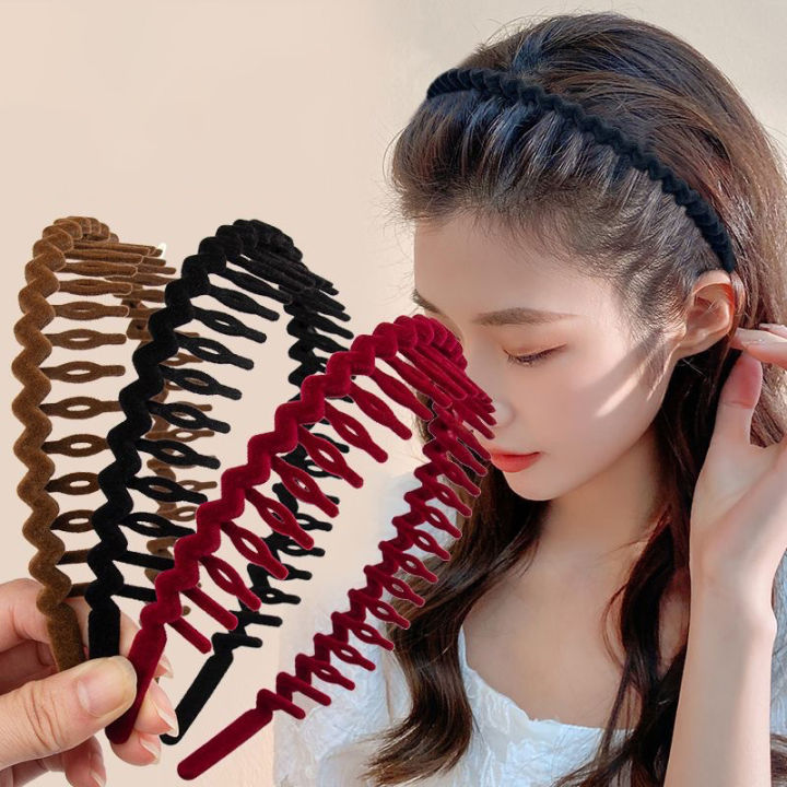 Fashion Flocking Wave Shaped Non-Slip Hair Hoop All-match Velvet Hair Band Headband For Women Girl Hair Accessories Headwear Cologo