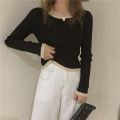 IELGY Black Knitted Women's clothes Casual All-match Base Long-sleeved Sweater Top Jacket.