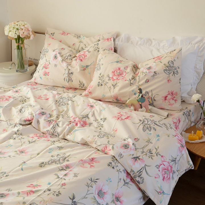 05ZV7 Korean Pastoral Style Cotton Bed Sheet Single Piece Ins Double 1.5m1.8m Bed Duvet Cover Student Dormitory Three