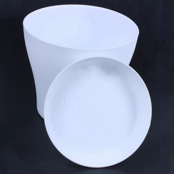 2X%20Plastic%20Plant%20Flower%20Pot%20Planter%20With%20Saucer%20Tray%20Round%20Gloss%20White%20Upper%20Caliber%20-,%2017cm%20/%206.69%20inch%20-%20Image%204