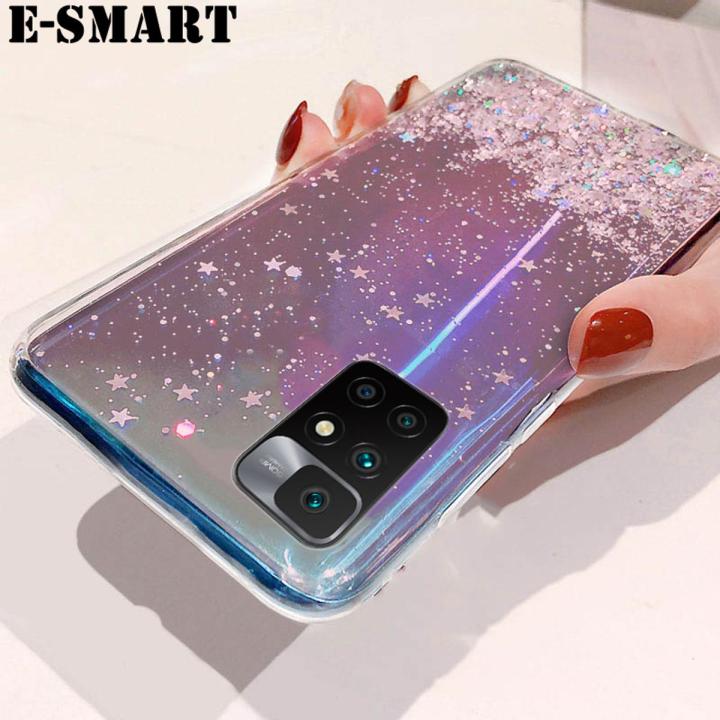 For Redmi Note 11 4G Case Glitter Silicone Soft Cases Starry Sky String Glitter Transparent Space Stars Moon Redmi Note11 4G Back Cover