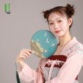National Fashion Hanfu Chinese Fan Ancient Style Ruihe National Style Dancing Folding Fan Medium Long Handle Palace Fan Circular Fan. 