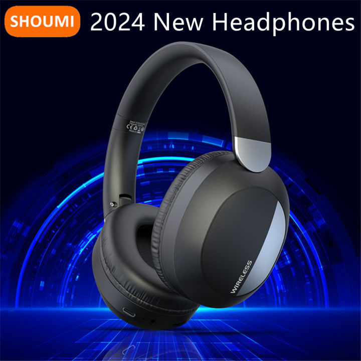 Shoumi Bluetooth Wireless Headphones Large Earmuff Earphone BT 5.3 Bass Headsets Stereo Helmet with Mic Supported TF Card Wired
