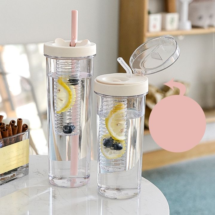 800ML Cute Water Bottle With Straw Lid Water Bottle Fruit Tea Built-in Filter Cup Portable Office Drinkware Outdoor Shaker Water Bottles