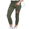 Women Pants Solid Color Simple Drawstring Ripped Spring Leggings for Daily Wear. 