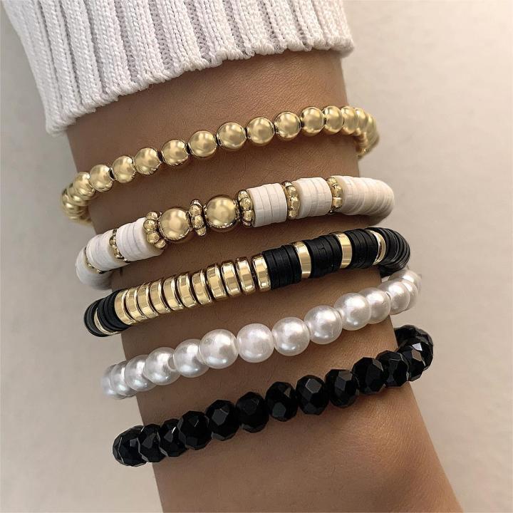 new%20jewelry%20sweet%20and%20cool%20style%20black%20diamond%20five-petal%20flower%20multi-layer%20bracelet%20set%20ins%20style%20bracelet%20four-piece%20set%20-%20Image%204