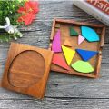 Hexagonal Wooden Puzzles IQ Game Educational Toys For Children Kids Adults Tangram Board IQ Brain Teaser Montessori Toys Gifts.