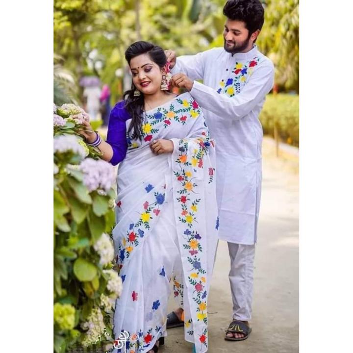 Premium Quality Ready Made Hand Paint Half Silk Sharee and Half