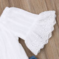 【KuaKe Mall】(New) baby girl lace shirt T-shirt tops long pants jeans clothes set.
