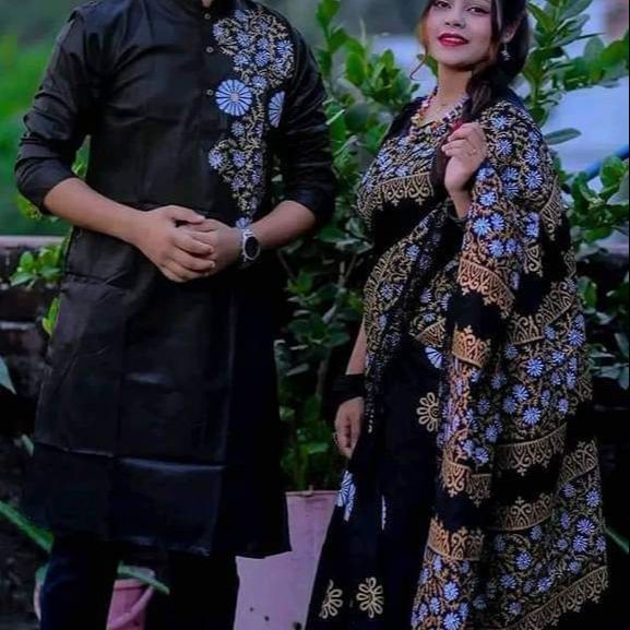 Stylish & fashionable New Matching best/Coupple Dress/For Men & Women / Saree & Panjabi/ (Combo Set))