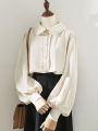 HOUZHOU Sweet Kawaii Blouse Lolita Cute Ruffles Elegant Vintage Long Sleeve Shirts Women Loose Casual Peter Pan Collar Tops.
