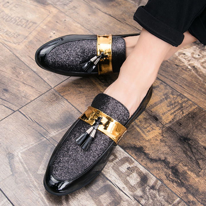 Men%20Party%20Flats%20Black%20Golden%20Formal%20Patchwork%20Tassel%20Leather%20Casuals%20Shoe%20Handmade%20Wedding%20Men%20Loafers%20Moccasins%20Dress%20Shoes%20BunnyGarden%20-%20Image%202