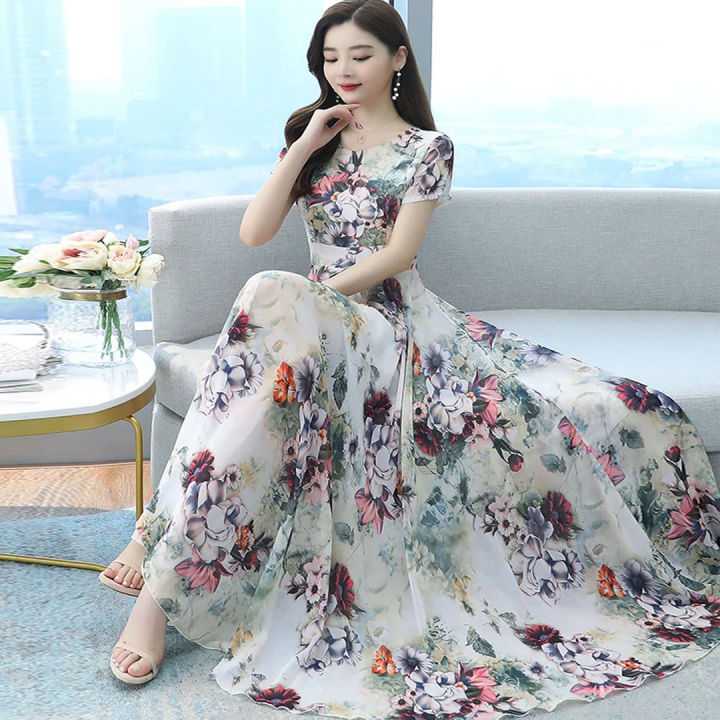 Women's Stylish Digital Print Long Gown Maxi Dress One Piece Casual Kurti