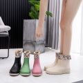Japanese Rain Boots Women's Fashion Wear-Resistant Rain Boots Short Tube Mid-Calf Waterproof Non-Slip Kitchen Work Rubber Shoes Shoe Cover. 