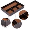 2PCS 4 Slots Desk Drawer Organizer with PU Leather Collection Letter Tray Brown Single Layer. 