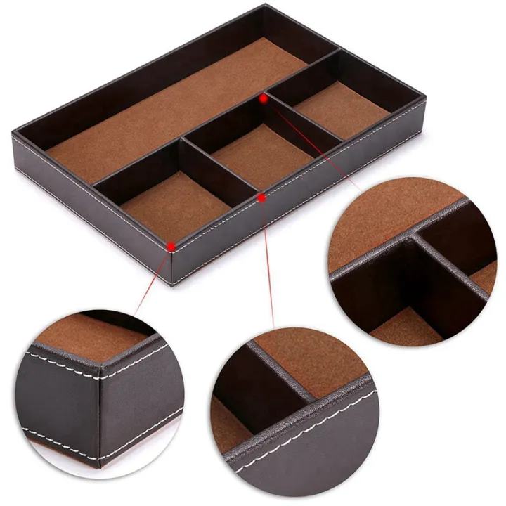 2PCS%204%20Slots%20Desk%20Drawer%20Organizer%20with%20PU%20Leather%20Collection%20Letter%20Tray%20Brown%20Single%20Layer%20-%20Image%208