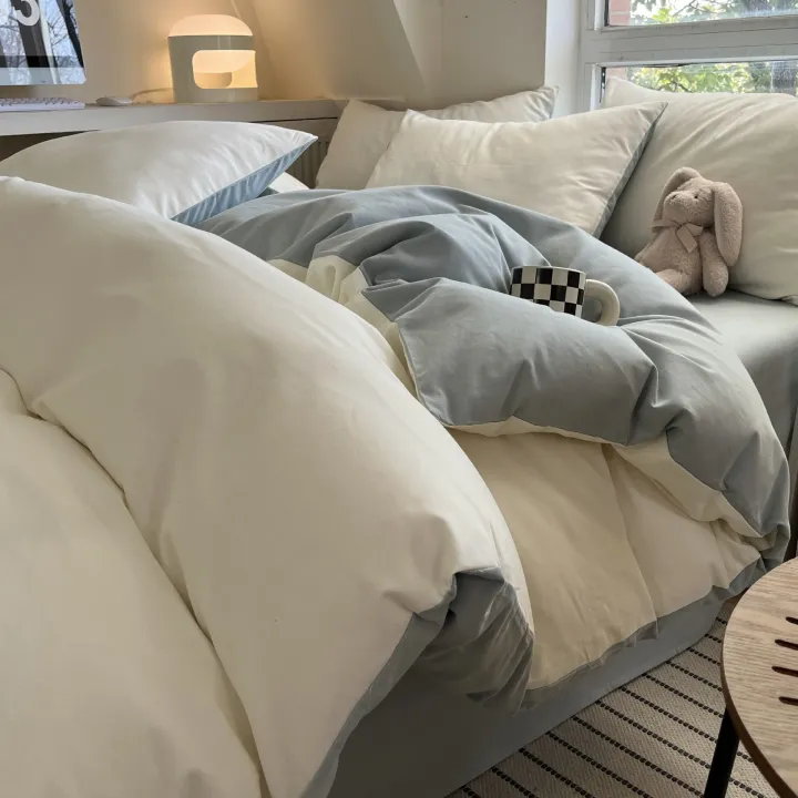 Small%20fresh%20solid%20color%20washed%20cotton%20skin-friendly%20brushed%20four-piece%20set%20princess%20style%20dormitory%20kit%20quilt%20cover%20pillowcase%20quilt%20cover%20single%20piece%20-%20Image%207