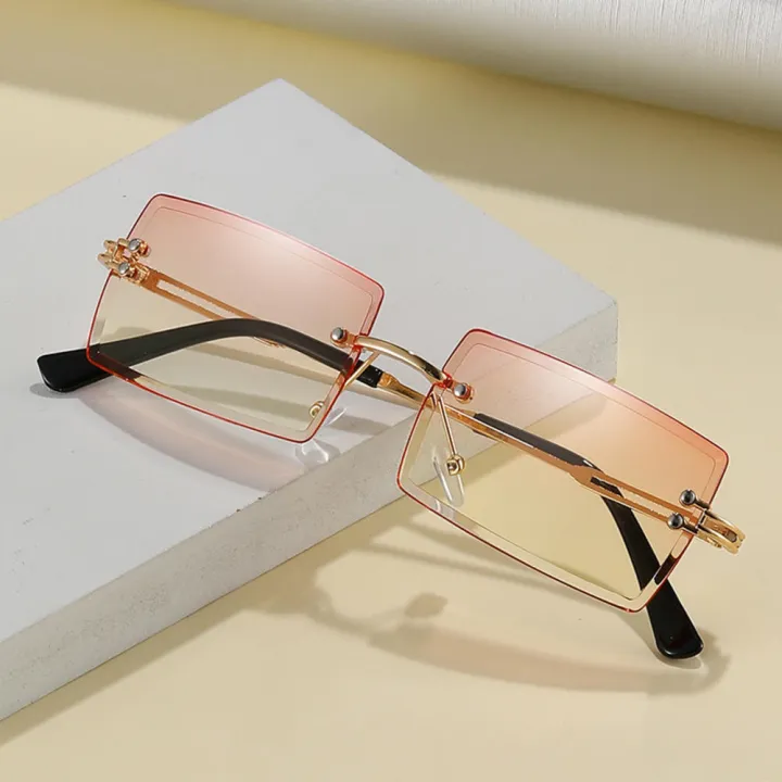 Sunglasses%20Square%20Glasses%20Rimless%20Shades%20Rectangle%20Sunnies%20Vintage%20Eyewear%20-%20Image%204