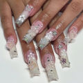 24pc French artificial nails with designs y2k butterfly 3D charms press on nails XLong ballet coffin false nails with rhinestone.