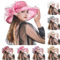 Elegant Women's Summer Hat Wide Bridal Style Leaf Flower Mesh Polyester Shower Hats Solid Color Sun Protection Visors Caps.