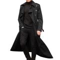 【Alien Alien】 Men Overcoat Vintage Long Trench Coat Men Double Breasted Jacket Coats Mens Business Black Long Solid Windbreak Coat Outwear.