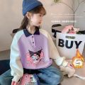 MIDDLE AND LARGE CHILDREN'S TOPS TIDE GIRLS SWEATSHIRT SPRING AND AUTUMN CLOTHES 2023 NEW FOREIGN STYLE KULOMI CHILDREN'S LITTLE GIRLS POLO NECK. 