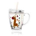 Household children's tempered milk scale water with seal handle glass cup straw cup. 