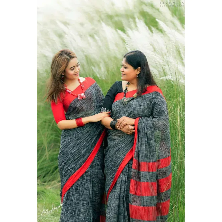 Exclusive Handloom Jhorna Saree For Women Red_Ash By Tangail Sari Collection(TAN) - Sari - Sari