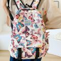 Large capacity Japanese butterfly backpack lightweight nylon cloth upper flap backpack printed high quality junior high school student school bag. 