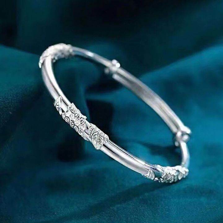 Fine%20925%20sterling%20silver%20blooming%20flowers%20bracelets%20Bangles%20for%20women%20fashion%20party%20wedding%20jewelry%20Adjustable%20size%20holiday%20gift%20-%20Image%204