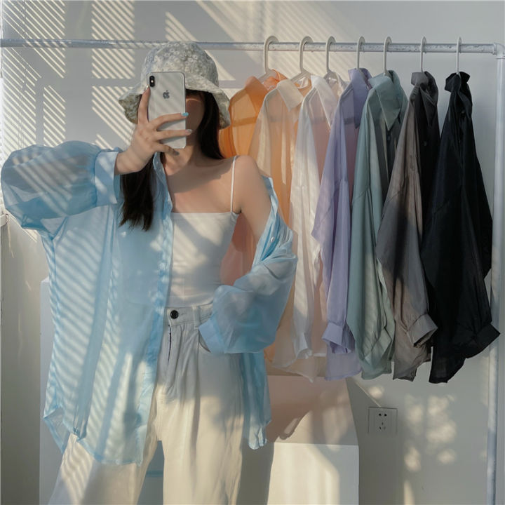 Pearl%20Sun%20Protection%20Clothing%20Shirt%20Women's%20Design%20Sense%20Niche%20Summer%20Super%20Fairy%20See-through%20Chiffon%20Top%20Loose%20and%20Lazy%20Style%20-%20Image%202