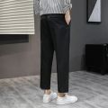 BROWON Mens Dress Pants Summer Thin Solid Color Smart Casual Suit Pants Straight Loose Elastic Back Waist Ankle-Length Trousers. 