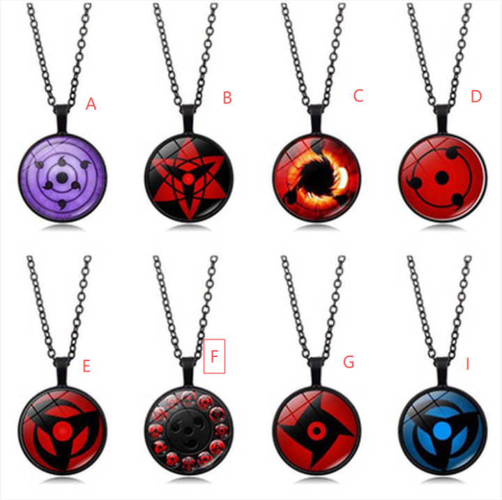 【Funny Bunny Toy Store】Naruto Necklace Akatsuki Sharingan Kakashi Glass Pendant Necklaces Jewelry Halloween Cosplay Gifts