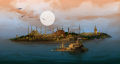 CNVS-599 48″ inch x 36″   Istanbul Night Panoramic Illustration With Maiden's Tower. 